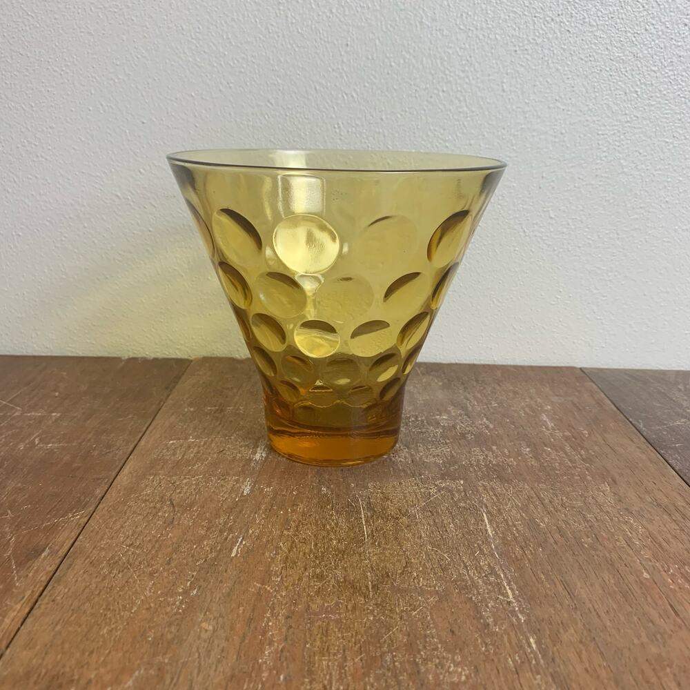 Vintage Hazel Atlas Amber Optic Dots Art‎ Glass Candy Jar Vase El Dorado MCM